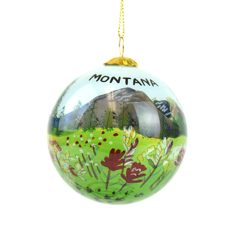 Pink and White Wildflowers and Montana Mountains Montana Christmas Ornament by Art Studio Company at Montana Gift Corral