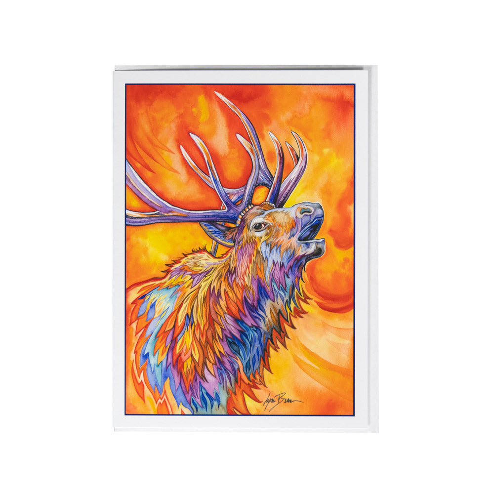 Witness the beauty of a bugling elk with the Rainbow Elk Card by Lynn Bean