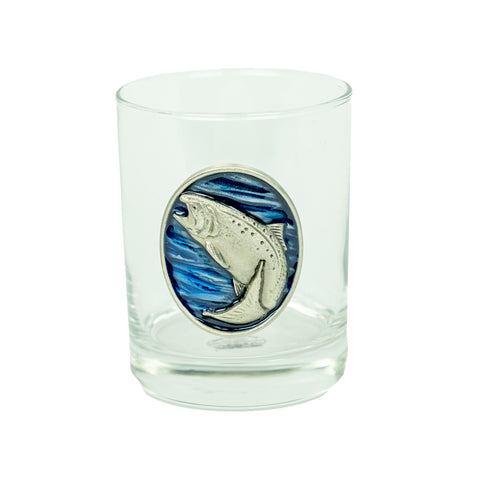 Rainbow Trout Blue Enamel Double Old Fashioned Glass by Heritage Metalworks