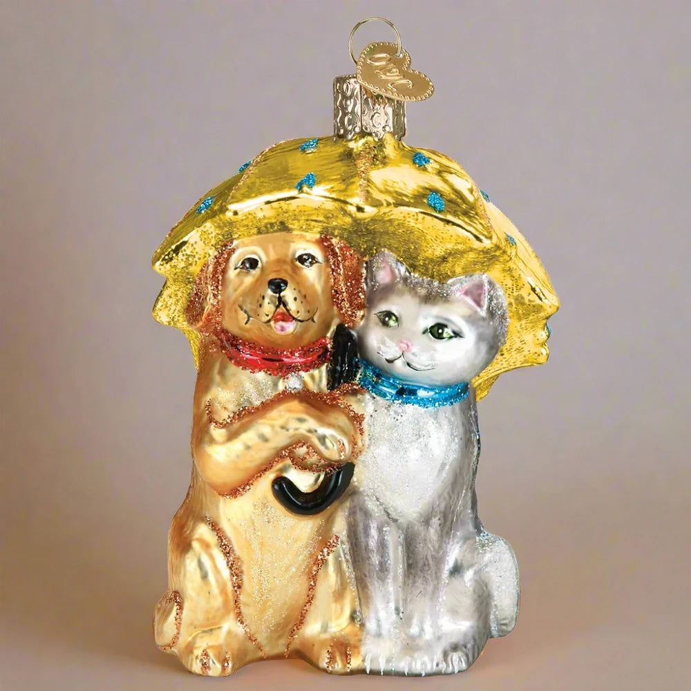 Raining Cats and Dogs Glass Ornament