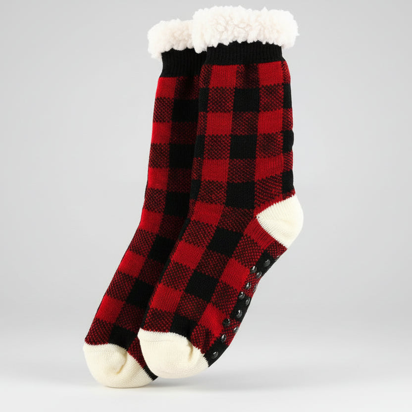Red Plaid Plush Socks