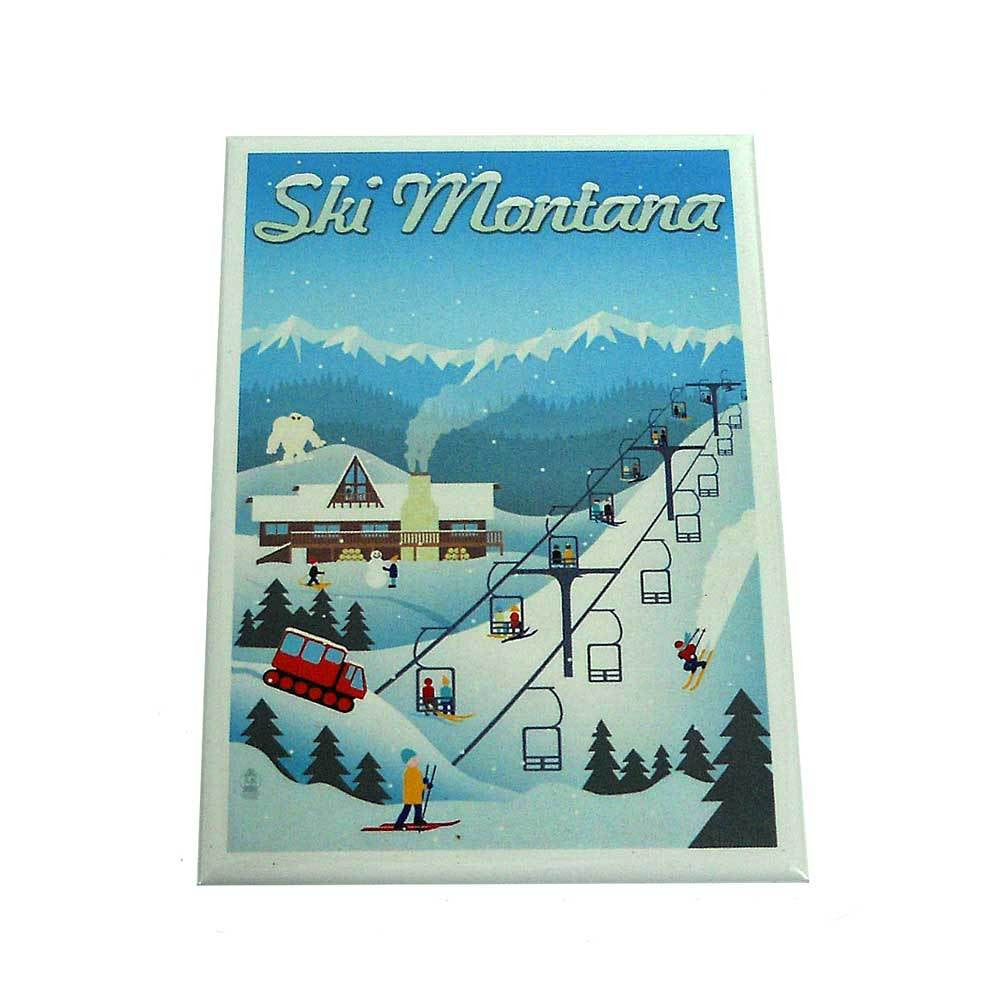 Retro Ski Resort Montana Magnet