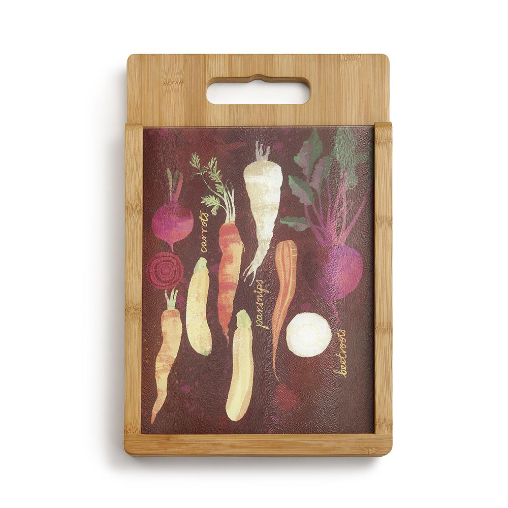 Roots & Vegetables Wood and Glass Cutting Board Set by Demdaco