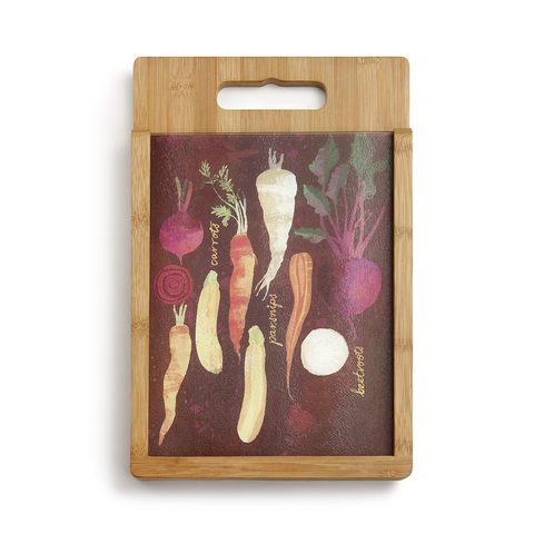 Roots & Vegetables Wood and Glass Cutting Board Set by Demdaco