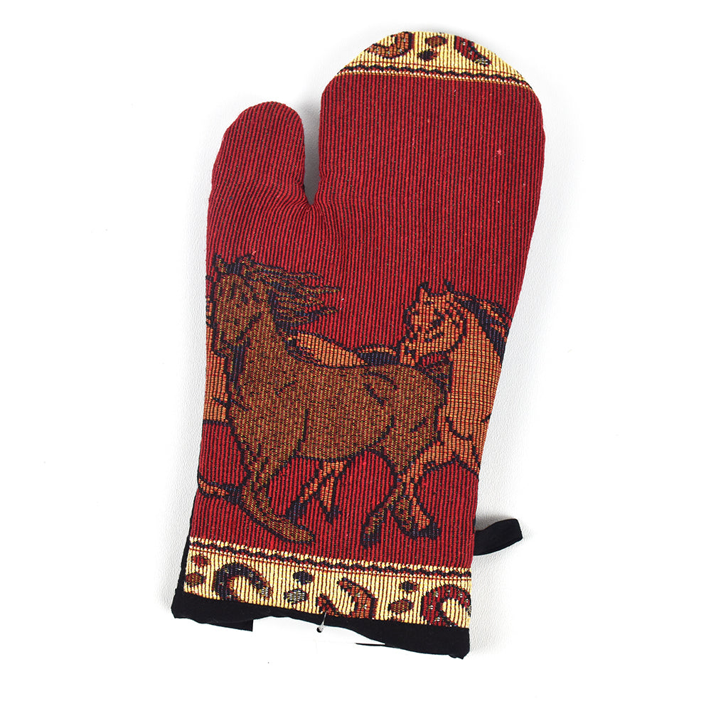 Running Horses Montana Wildlife Oven Mitts by Kinara Fine Weaving