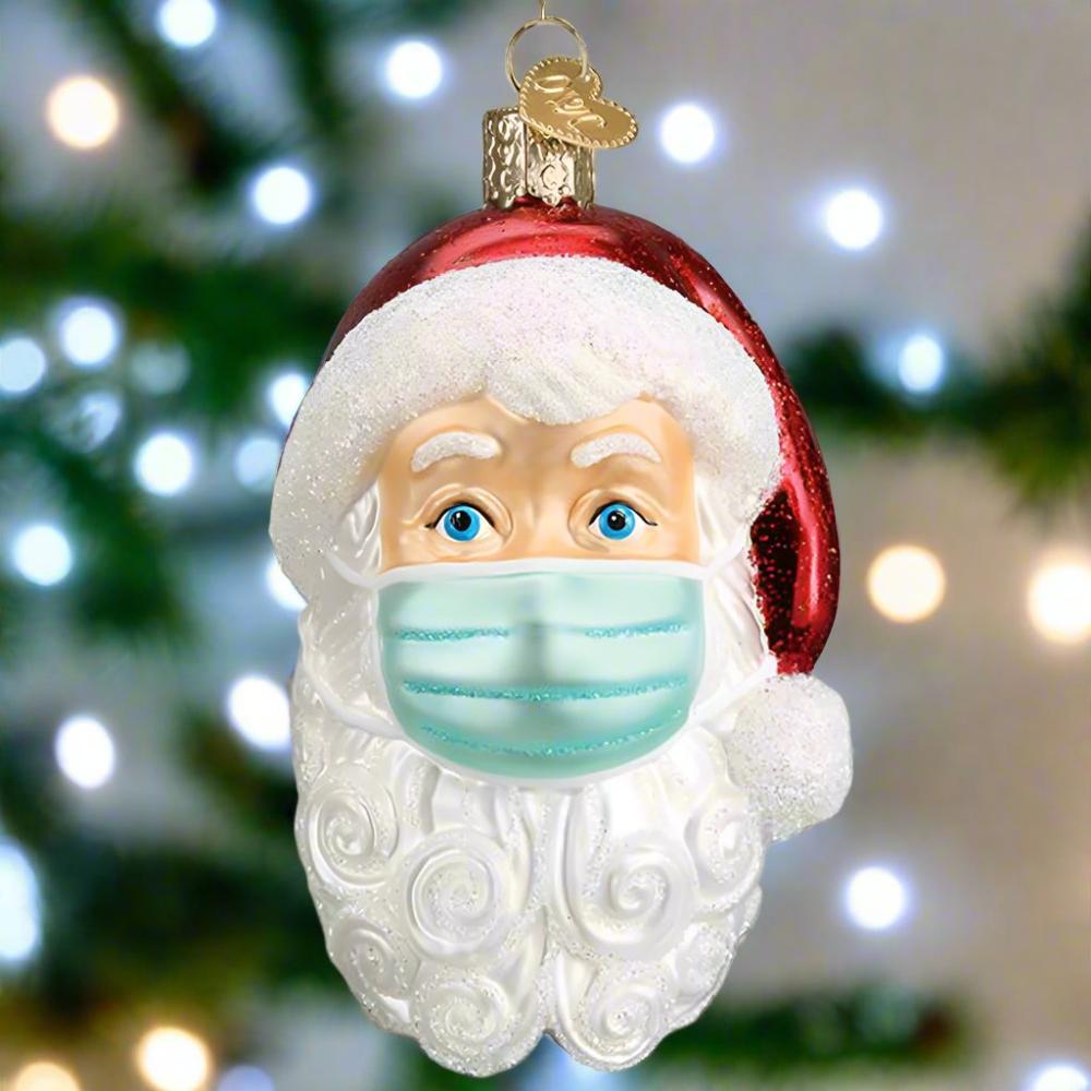 Santa with Face Mask Ornament by Old World Christmas