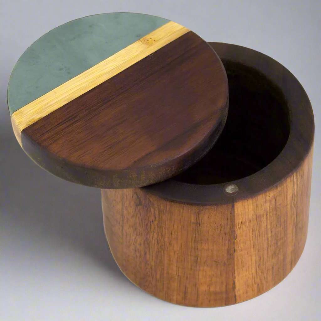Slate and Acacia Salt and Storage Box