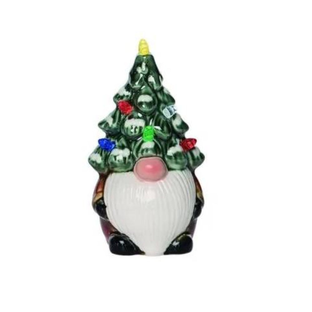 ceramic gnome- gnome decor - small light up gnome tree