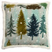 Snowflake Forest Pillow by Carstens features a light blue and snow background with pine tree forest