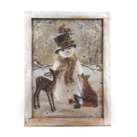 Snowman and Friends 16" LED Framed Print by Oak Street Wholesale