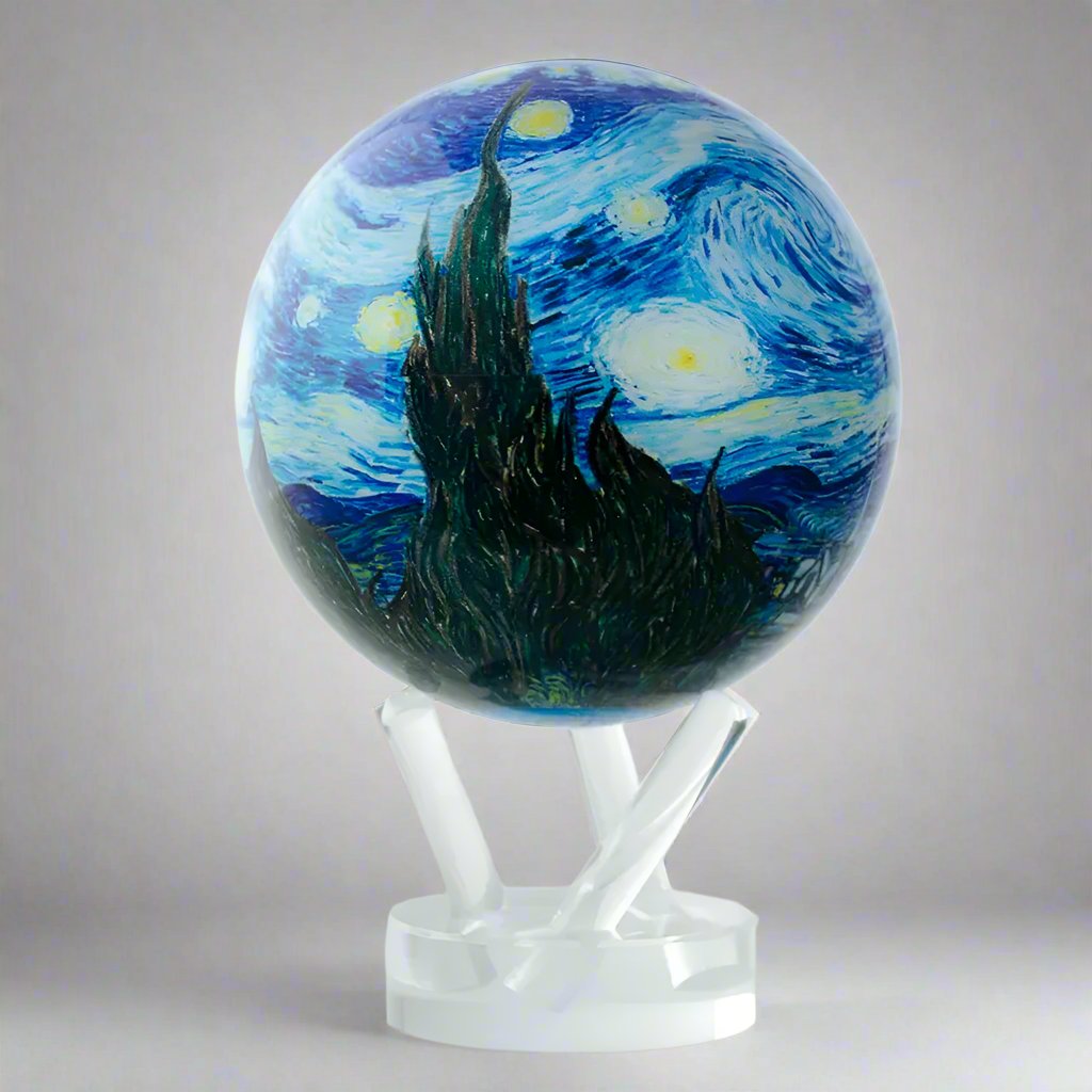  It's easy to instantly recognize the sweeping brush strokes, dark backdrop, and vibrant stars. Bring the museum to your home with the Starry Night MOVA Globe. 