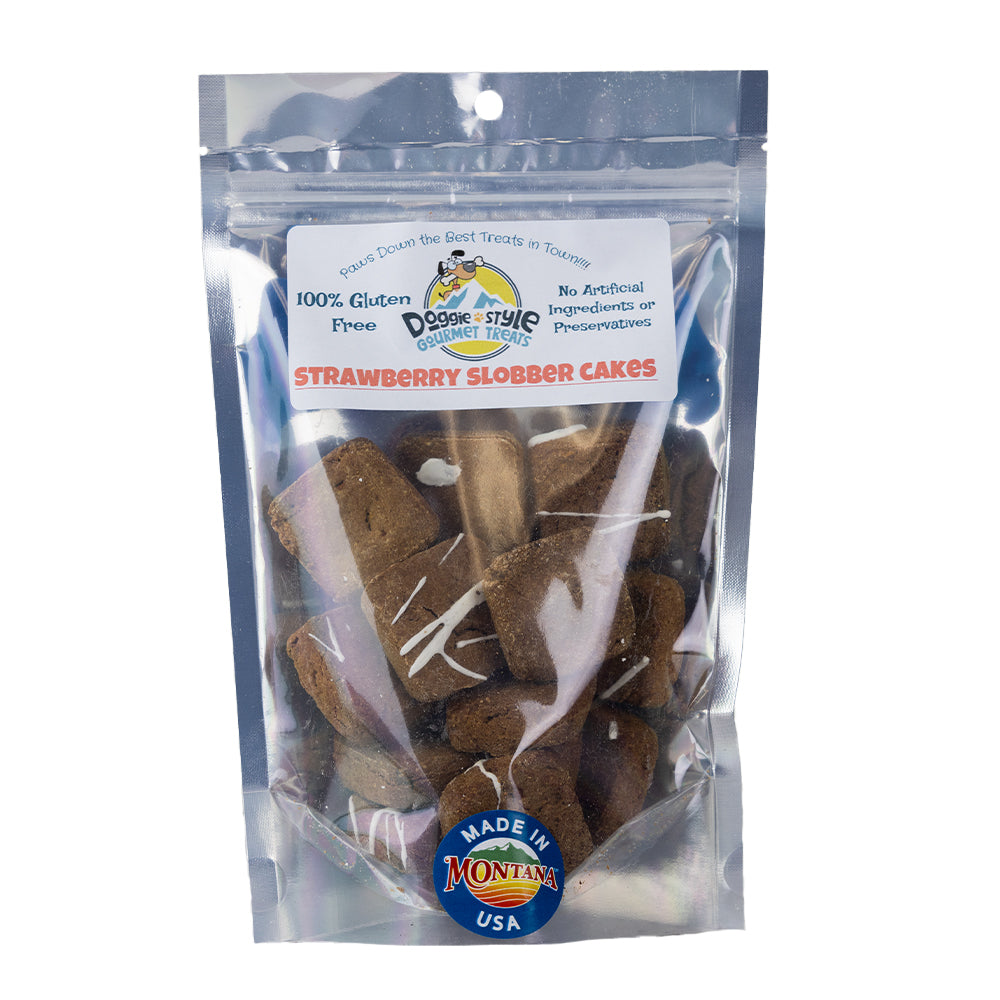 The Strawberry Slobber Cakes by Doggie Style Gourmet Treats are made with all natural ingredients that you could find right in your kitchen!