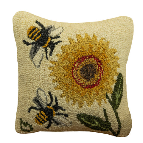 Sunflower Bees Hooked Pillow by Chandler 4 Corners