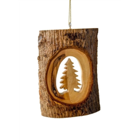 The Tree Bark with Christmas Tree Ornament by Earthwood is a stunning wooden ornament that features its origin in it's center.