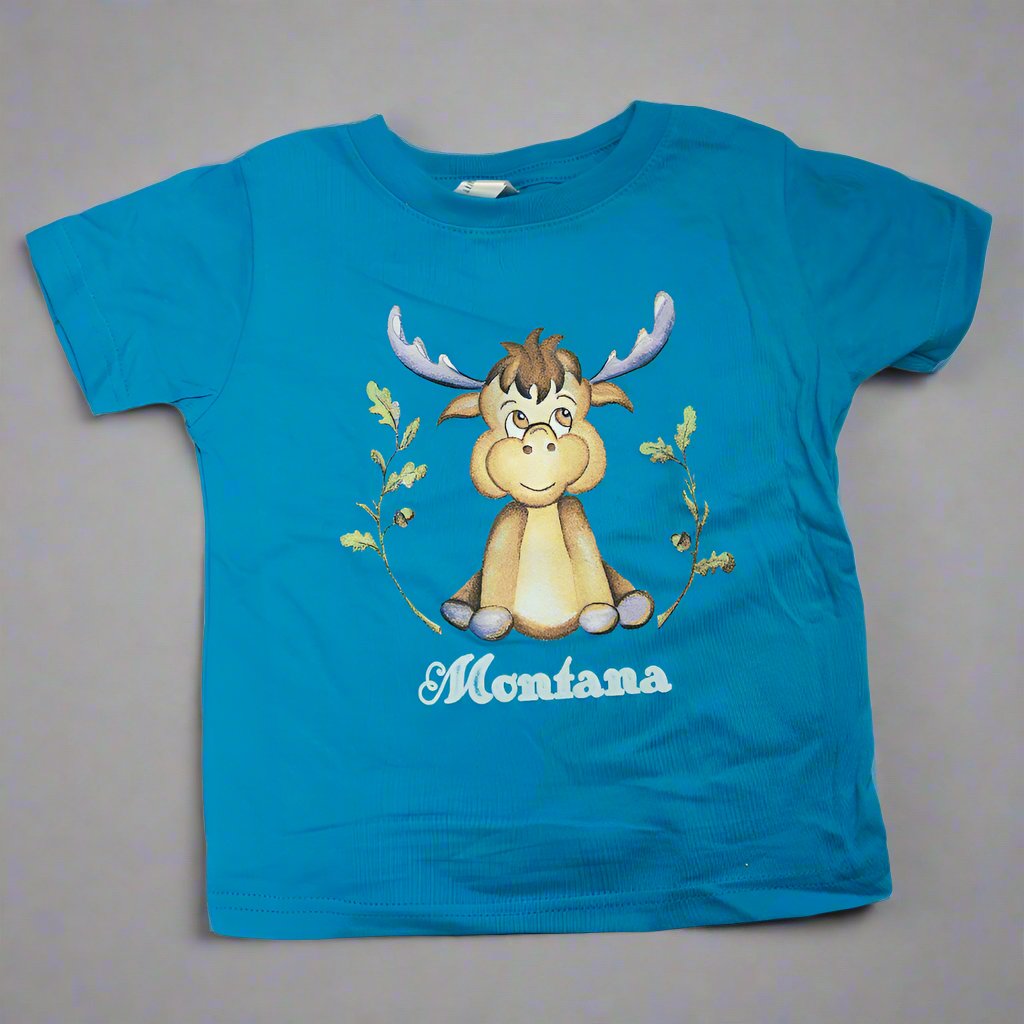 Turquoise Elliot the Moose Infant Montana T-Shirt by Prairie Mountain (2 sizes)