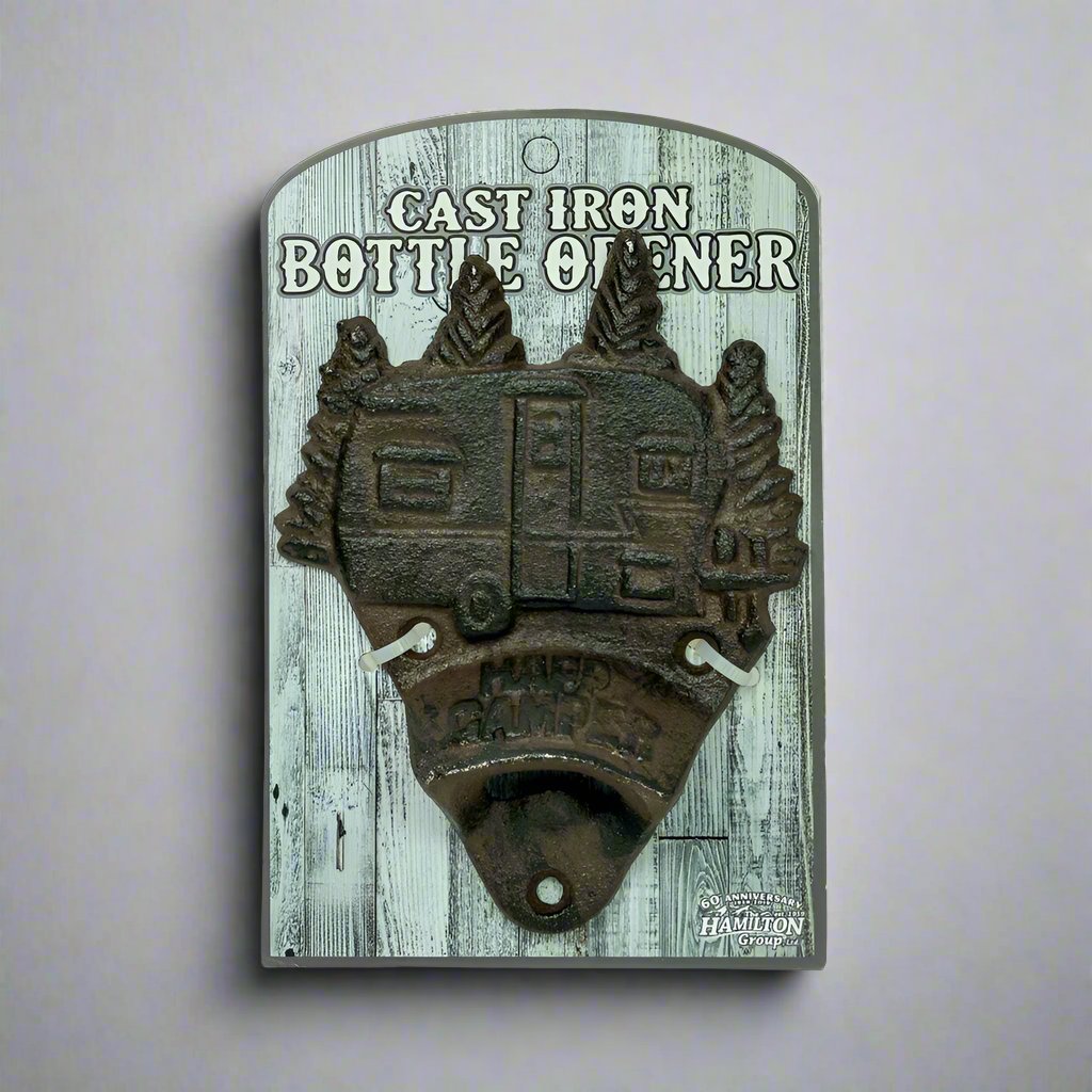 The Vintage Camper Cast Iron Wall Mount Bottle Opener by The Hamilton Group is a great option for you if you want to keep that vintage camper aesthetic in your little home-away-from-home! 