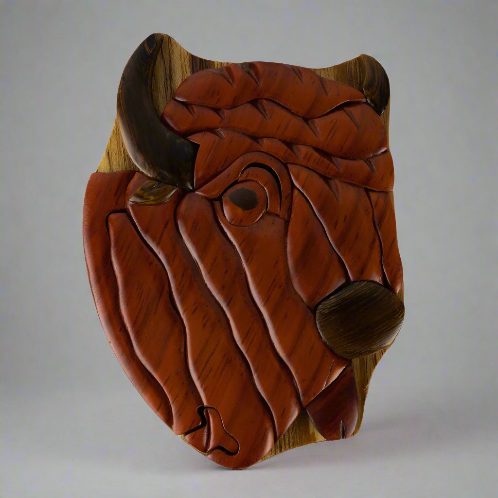 Wood Carved Bison Puzzle Box by the Handcrafted