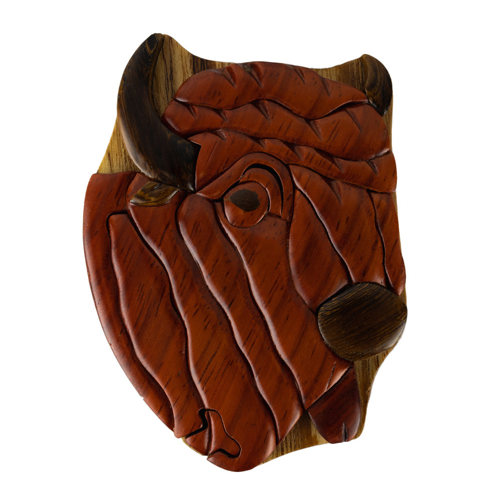 Wood Carved Bison Puzzle Box by the Handcrafted