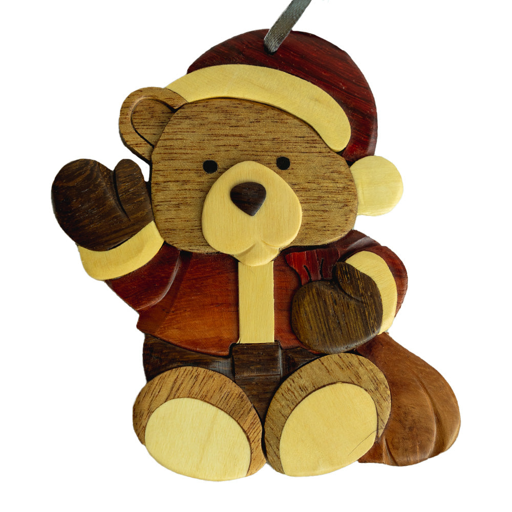 Wood Santa Bear Ornament by The Handcrafted - wooden bear ornament