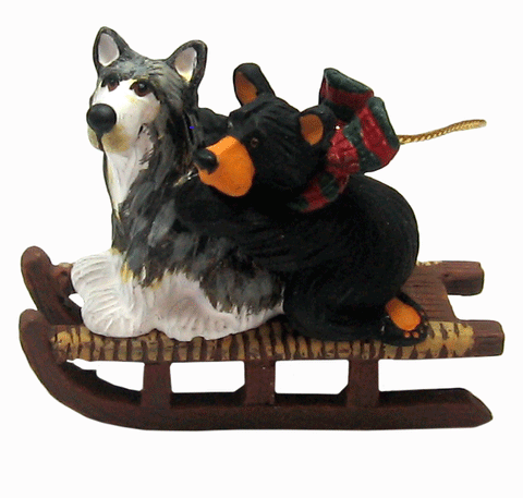 Bear and Sled Dog Bearfoots Ornament by Jeff Fleming