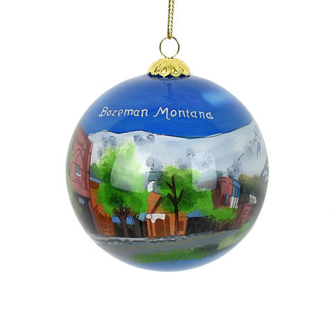 Main Street with Mountains, Bears, River, Bozeman, Montana Ornament by Art Studio Company