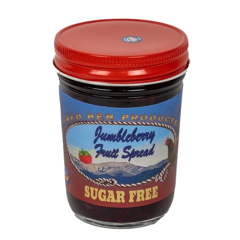 The Sugar Free Jumbleberry Jam by Red Hen Jams is a combination of raspberries, blackberries, strawberries, and blueberries!